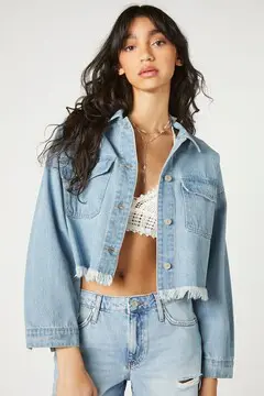 Forever 21 Forever 21 Cropped Denim Trucker Jacket Medium Denim. 2