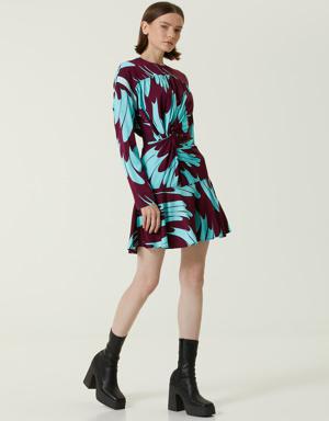 Maisie Bordo Mavi Desenli Mini Elbise