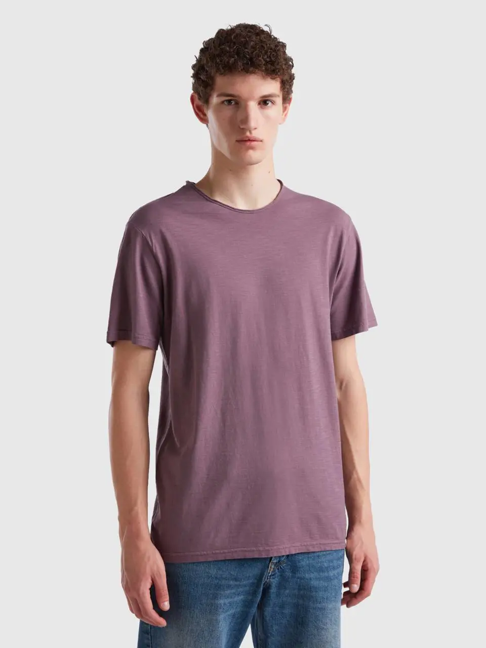 Benetton purple t-shirt in slub cotton. 1
