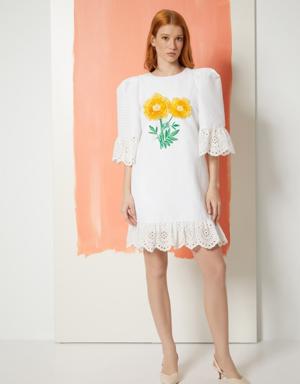 Lace Detailed Embroidery Witty White Cotton Dress