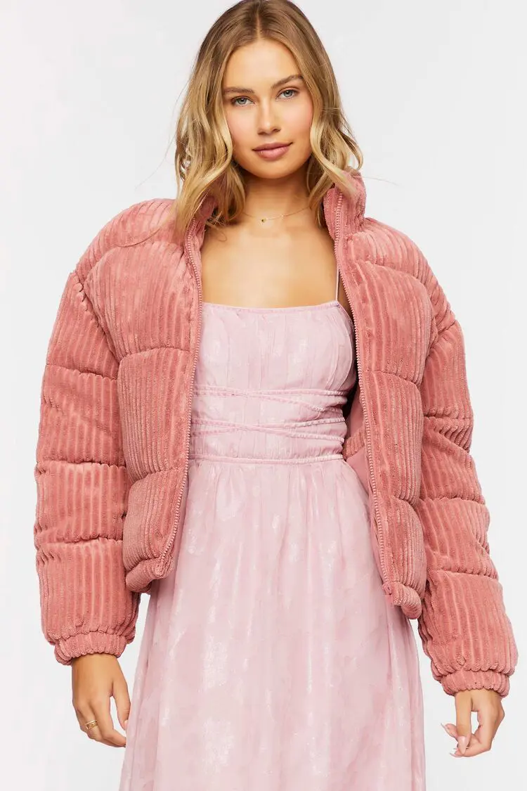 Forever 21 Forever 21 Corduroy Puffer Jacket Rose. 1