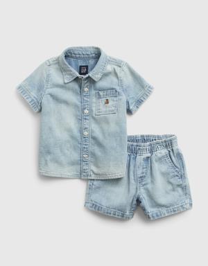 Baby Denim Outfit Set with Washwell blue