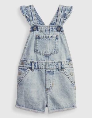 Toddler Ruffle Denim Shortalls with Washwell blue