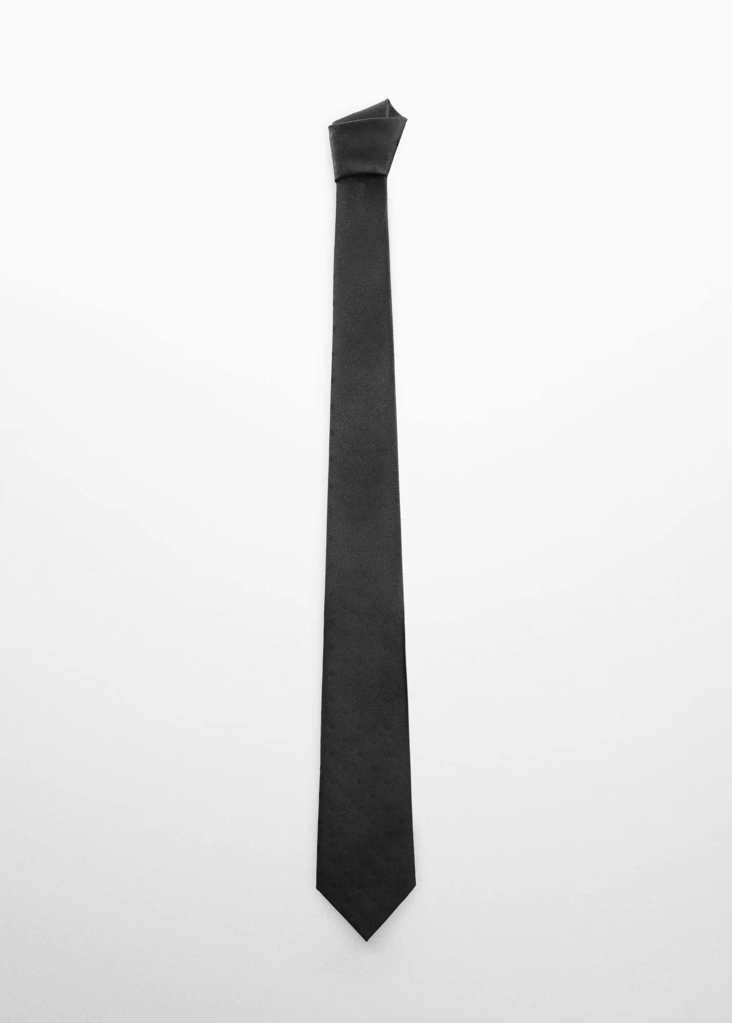 Mango Micro-print tie. a black neck tie on a white background. 