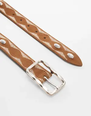 Embroidered leather belt