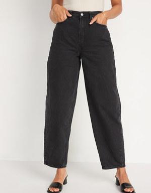 Extra High-Waisted Non-Stretch Black Balloon Ankle Jeans for Women