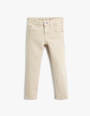 Kot Pantolon Düz Paça Normal Bel - Straight Jean Beli Ayarlanabilir Lastikli