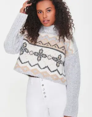 Forever 21 Cropped Geo Print Sweater Grey/Multi