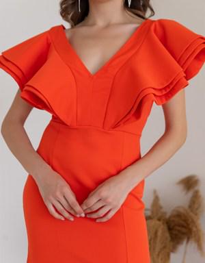 Deniz Butik Volanlı Uzun Abiye - TURUNCU. 3 Deniz Butik Volanlı Uzun Abiye - TURUNCU. 3