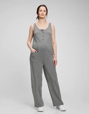 Maternity Knit Button-Front Jumpsuit gray