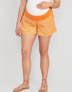 Maternity Rollover-Panel Playa Shorts -- 4-inch inseam orange