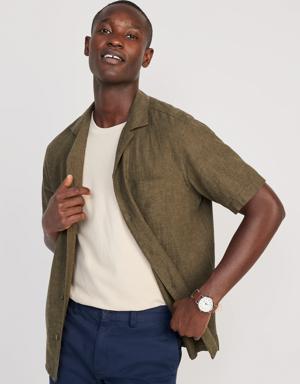 Short-Sleeve Linen-Blend Camp Shirt for Men green