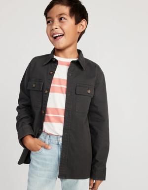 Long-Sleeve Utility Pocket Twill Shirt for Boys black