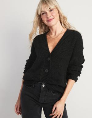 Cozy Shaker-Stitch Cardigan Sweater for Women black