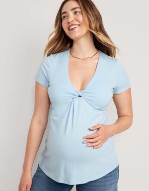 Maternity Twist-Front Double-Layer Nursing Top blue