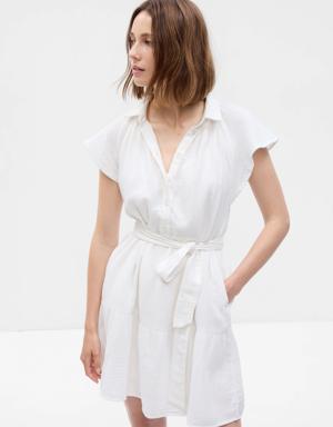 Crinkle Gauze Flutter Sleeve Mini Shirtdress white