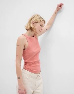 Gap Rib Halter Tank Top pink