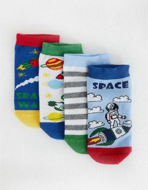 4 lü Paket Space Erkek Çocuk Step Çorap Desenli