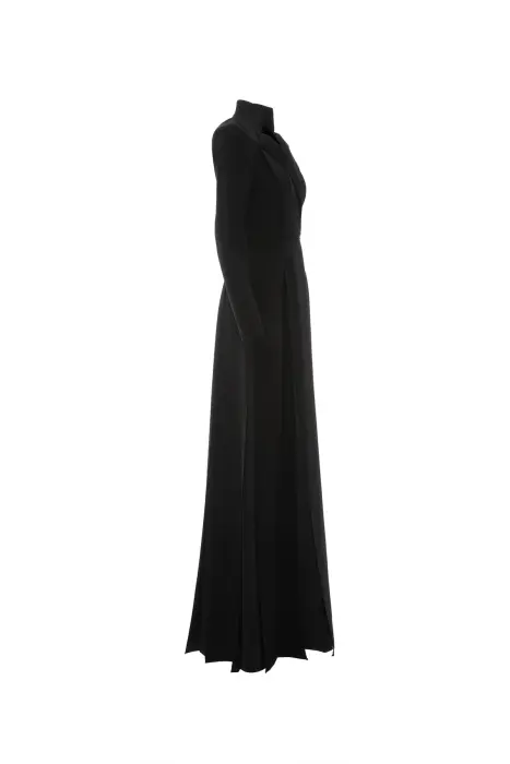 Gizia Dik Yaka Detaylı Uzun Siyah Abiye Elbise. 2
