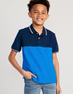 Short-Sleeve Color-Block Polo Shirt for Boys blue