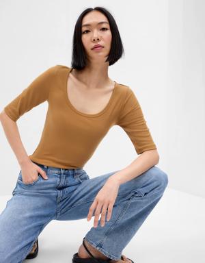 Gap Mini Rib Scoop Neck T-Shirt brown