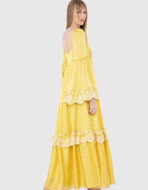 With Polka Dot Embroidery Detail Long Yellow Dress