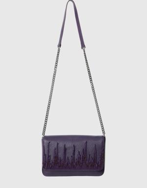 Embroidered Detailed Textured Purple Bag