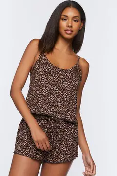 Forever 21 Forever 21 Leopard Print Cami &amp; Shorts Pajama Set Tan/Black. 2