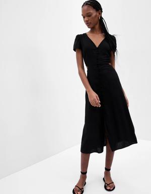 Linen-Blend Cutout Midi Dress black