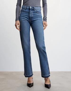 High-rise straight jeans with slits