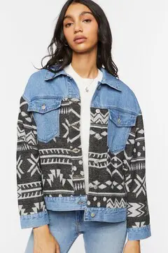 Forever 21 Forever 21 Geo Print Denim Trucker Jacket Denim/Multi. 2