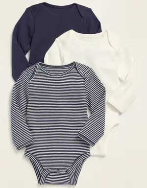 Unisex Long-Sleeve Bodysuit 3-Pack for Baby blue