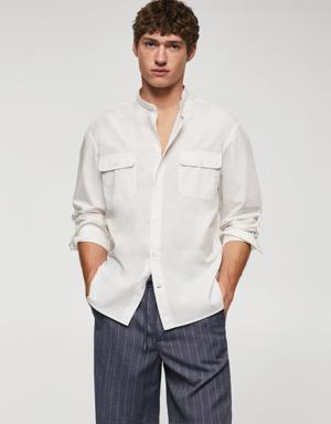Slim-fit Mao collar cotton shirt