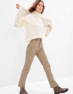 High Rise Faux-Leather Cheeky Straight Pants beige