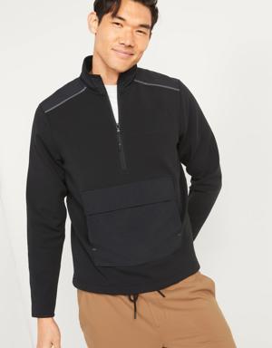 Dynamic Fleece Hybrid Half-Zip Mock-Neck Sweatshirt for Men black