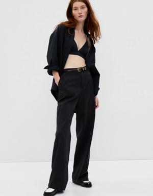 Mid Rise Twill Wide-Leg Khakis black