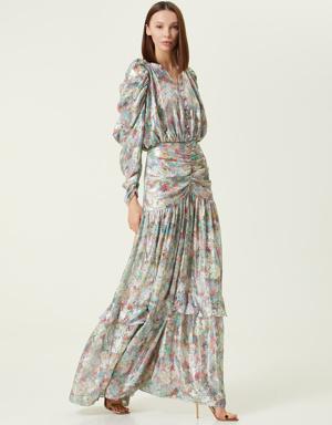 Greta Çiçekli Büzgü Detaylı Maksi Elbise