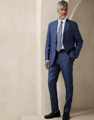 Hugh Herringbone Linen Suit Pant blue