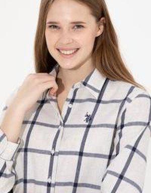 Kadın Ekru Oduncu Gömlek Uzun Kol