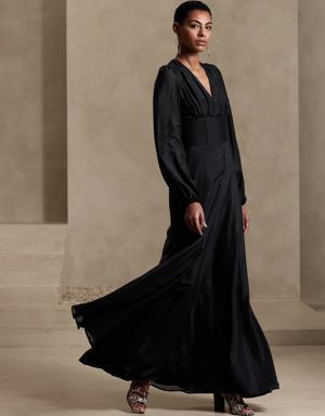 Marta Cotton-Silk Maxi Dress black
