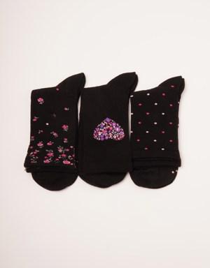 3 lü Paket Kadın Soket Çorap Desenli