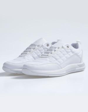 Beyaz Bağcıklı Kapitone Suni Deri Detaylı Erkek Spor Ayakkabı - 89096