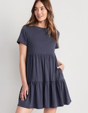 EveryWear Slub-Knit Tiered Mini T-Shirt Swing Dress for Women blue