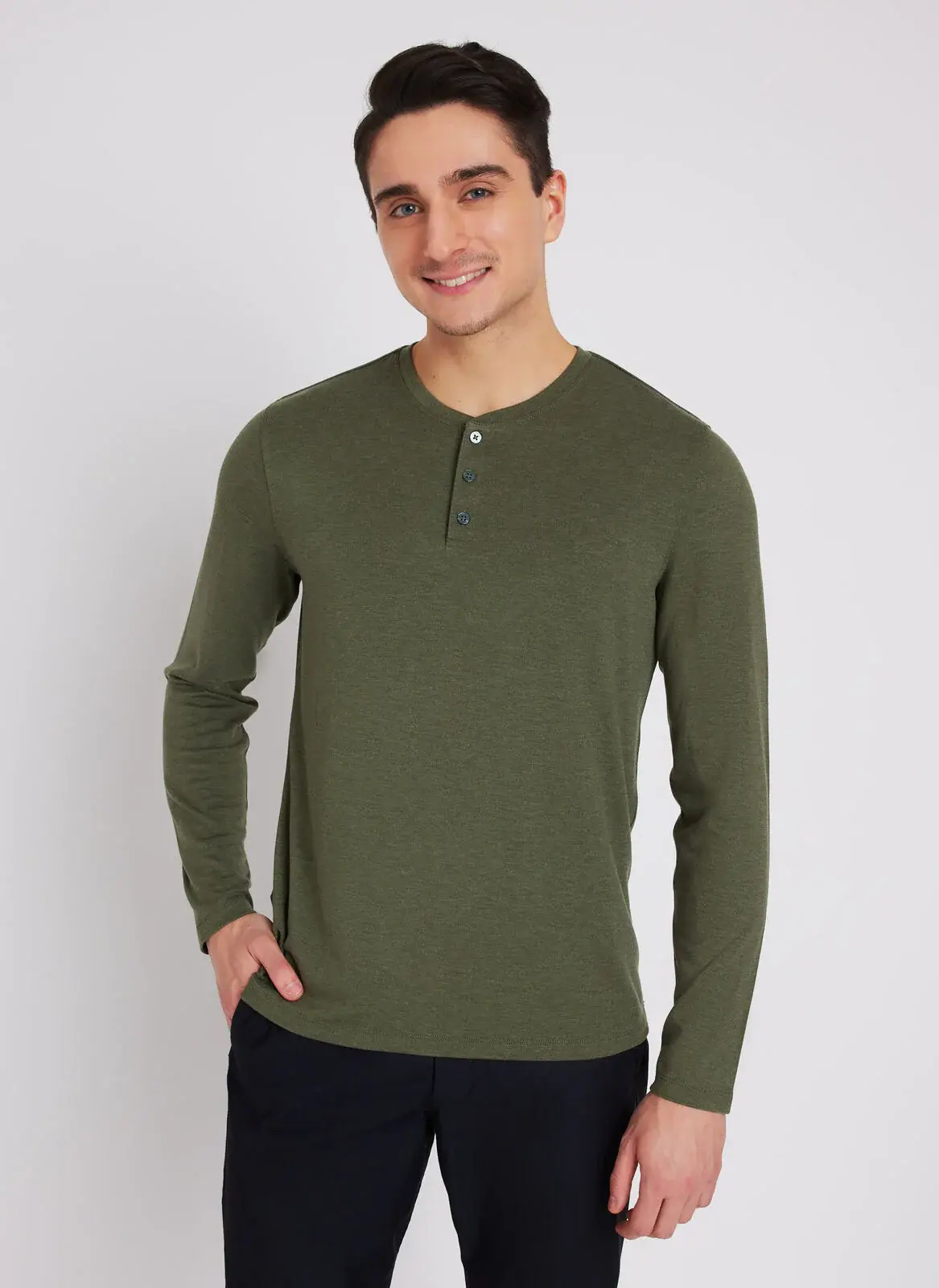 Kit And Ace Upgraded Long Sleeve Henley Tee. 1