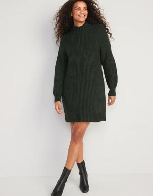 Long-Sleeve Relaxed Mock-Neck Mini Sweater Shift Dress for Women green