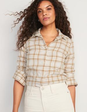 Old Navy Plaid Flannel Classic Shirt for Women white