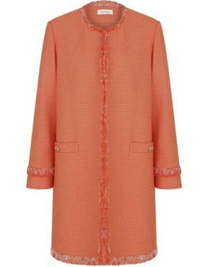 Frayed Detailed Long Orange Jacket