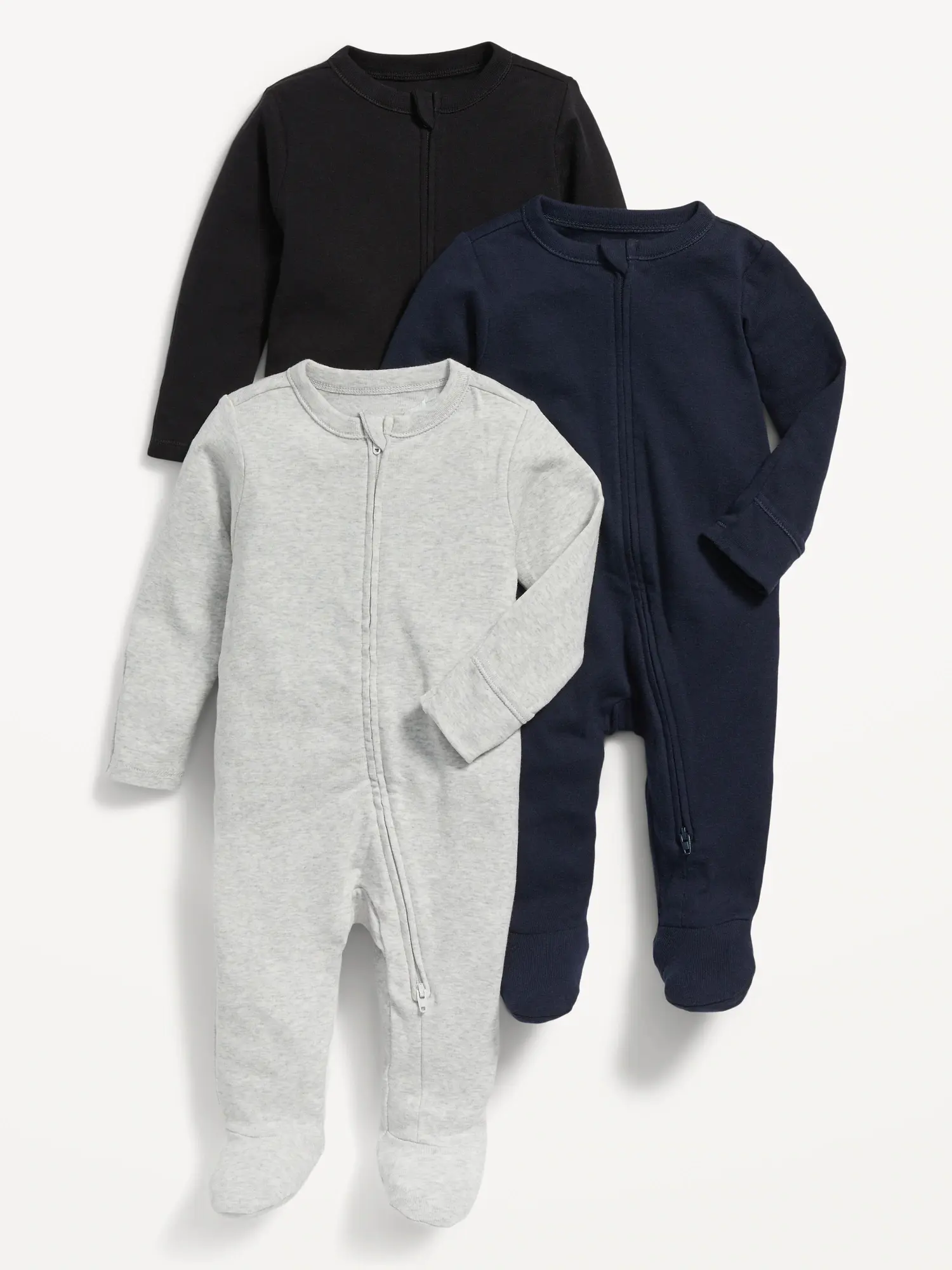 Old Navy Unisex 3-Pack Sleep & Play 2-Way-Zip Footed One-Piece for Baby gray. 1