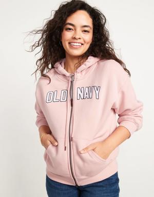 Logo-Embroidered Full-Zip French-Terry Hoodie for Women pink