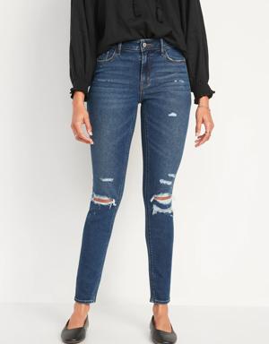Mid-Rise Rockstar Super-Skinny Ripped Jeans for Women blue